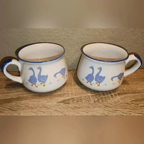 Other - Pair of Vintage 80s 90s Duck Mugs Folkart Farmhouse Retro Ceramic Drinkware